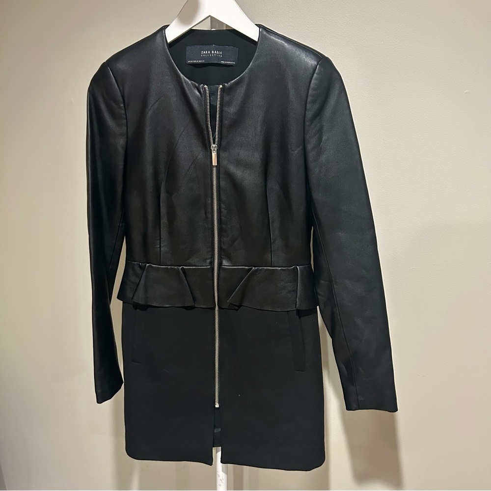 Zara Basic Peplum Contrast Leather Jacket Size Xs - image 6